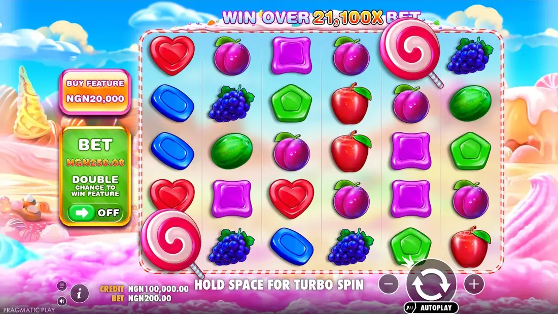 Symbols landing on a spin of Sweet Bonanza